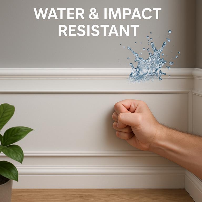 Na zbliżeniu widoczna jest tekstura materiału poliuretanowego, który może być wykorzystany do produkcji listew przypodłogowych i sufitowych Orac Decor. Materiał charakteryzuje się wysoką jakością oraz trwałością, co sprawia, że jest idealnym rozwiązaniem do montażu w różnych pomieszczeniach.