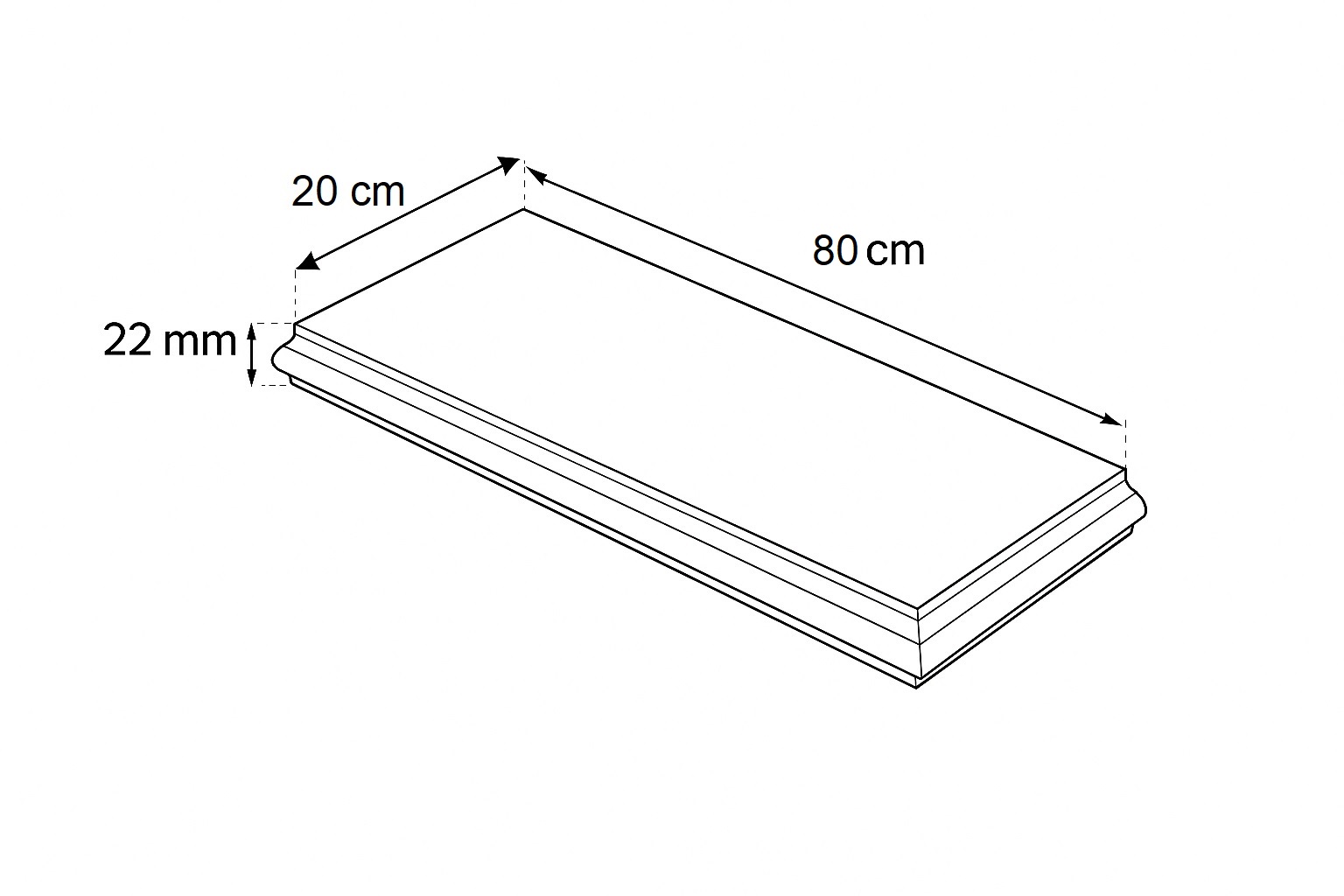 Półka Wisząca 80 cm Biała Lakierowana 22 mm  — Dorina